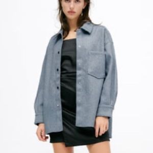 ZARA NWT Soft Oversized Overshirt Shacket Jacket Wool Blend -Sky Blue Size XL